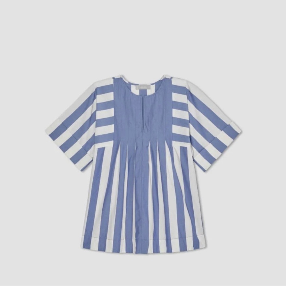 Everlane Indigo & Cream Striped Poplin Womens Tunic S Natural Essential Normcore